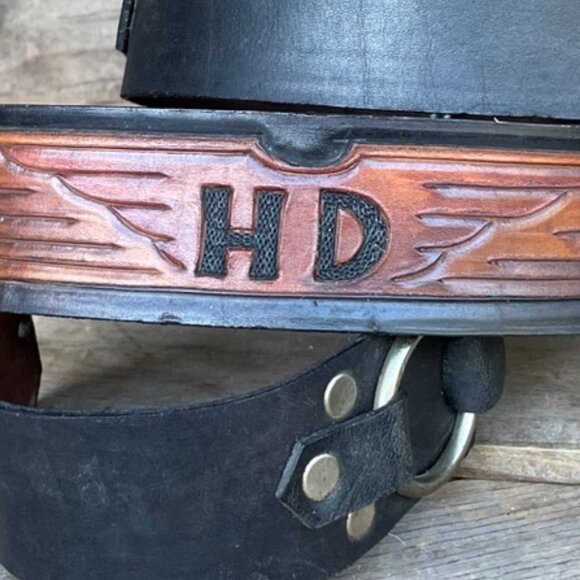 Harley Davisdon Biker Motorcycle Belt Leather Belt Strap Vintage Black / Brown - Picture 13 of 13